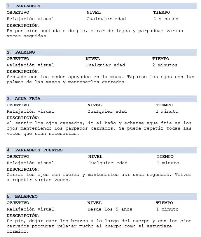Ejercicios de relajación para los ojos