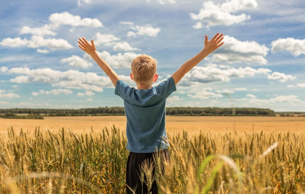 Niño feliz en el campo