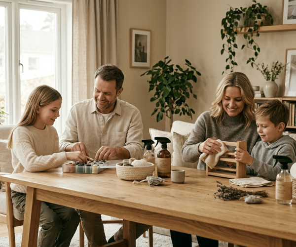 Familia colaborando junta y ayudándose en casa_Gemini_Generated_Image