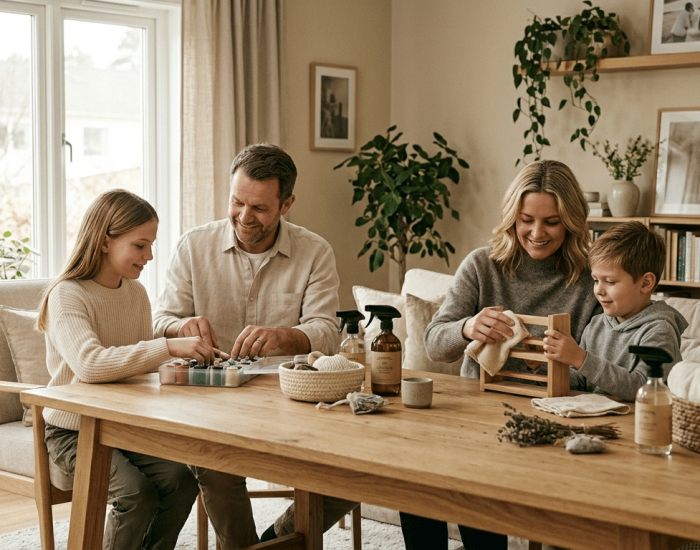Familia colaborando junta y ayudándose en casa_Gemini_Generated_Image