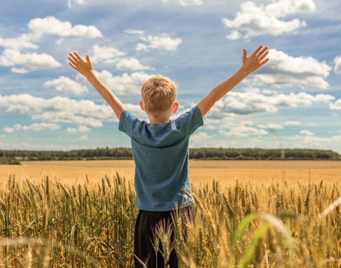 Niño feliz en el campo
