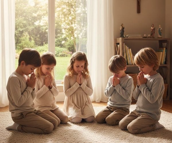 trucos para vivir la fe en familia aunque sintamos que vamos “a contracorriente”. Imagen creada con Gemini